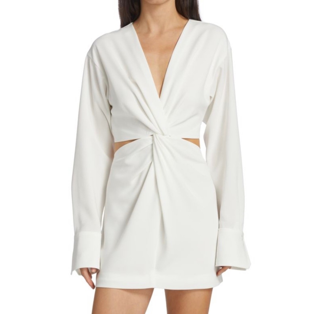 A.L.C. Zoey White Cut Out‎ Twist Front V-Neck Long Sleeve Mini Dress Size 6 NWT